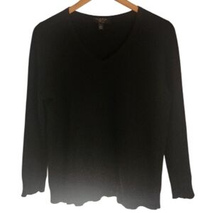 Charter Club Cashmere Classic Black V-Neck Sweater Sz L